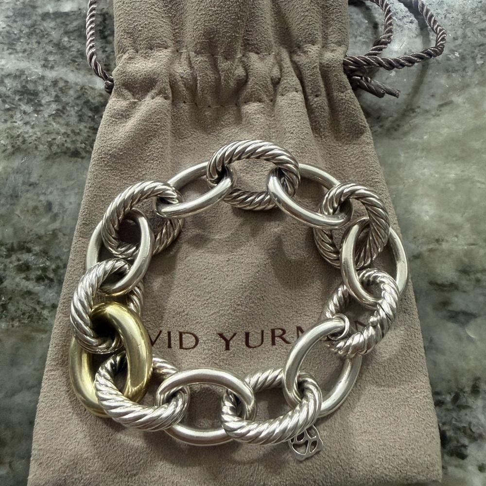 David Yurman XL Link Silver and Gold.  (1 Gold Link) Bracelet